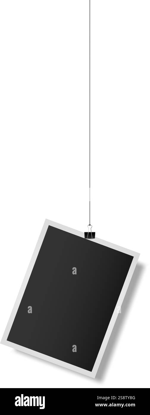 Modèle de photo instantanée rétro accroché sur une chaîne avec un clip, créant un effet instantané album album scrapbook vintage, parfait pour mettre en valeur des souvenirs Illustration de Vecteur