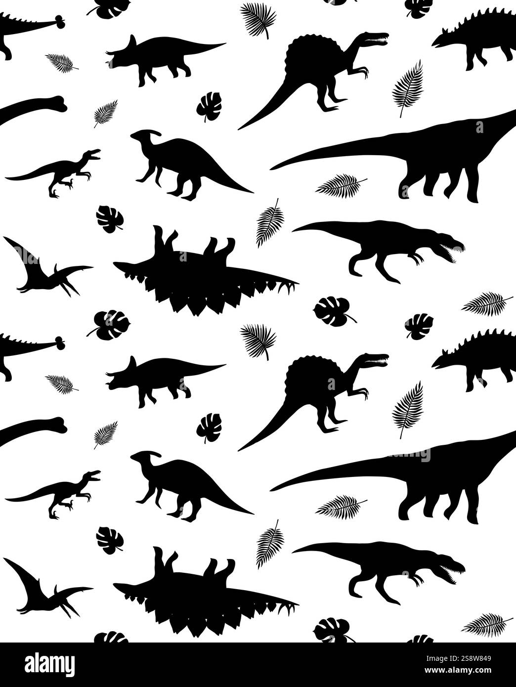 Vecteur modèle sans couture de silhouette de dinosaure plat dessinée à la main isolé sur fond blanc Illustration de Vecteur