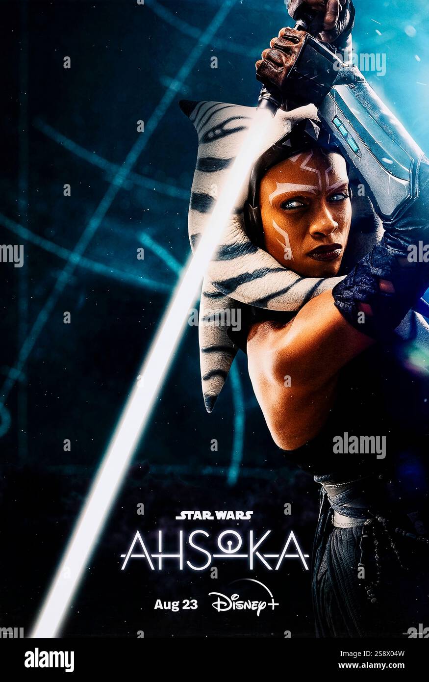 Ahsoka (2023-) série télévisée créée par Dave Filoni et mettant en vedette Rosario Dawson, Natasha Liu Bordizzo et Mary Elizabeth Winstead. Situé après la chute de l'Empire, l'ancien chevalier Jedi Ahsoka Tano enquête sur une menace émergente pour une galaxie vulnérable. Photographie d'une affiche publicitaire originale de 2023. USAGE ÉDITORIAL EXCLUSIF. Crédit : BFA / Disney+ Banque D'Images