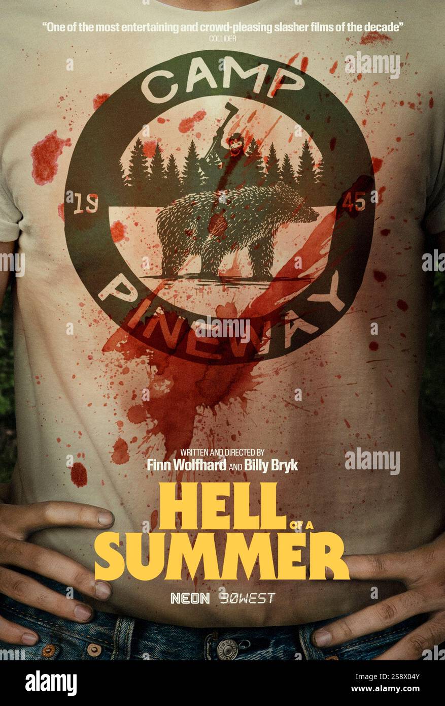Hell of a Summer (2023) réalisé par Billy Bryk et Finn Wolfhard avec Fred Hechinger, Finn Wolfhard, Pardis Saremi. Les conseillers d'un camp d'été sont terrorisés par un tueur masqué. Affiche avancée AMÉRICAINE UNIQUEMENT POUR USAGE ÉDITORIAL. Crédit : BFA / Neon Banque D'Images
