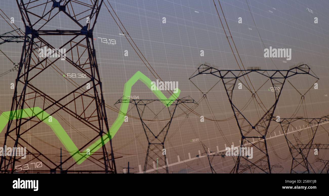 Image du traitement des données financières sur des pylônes électriques Banque D'Images