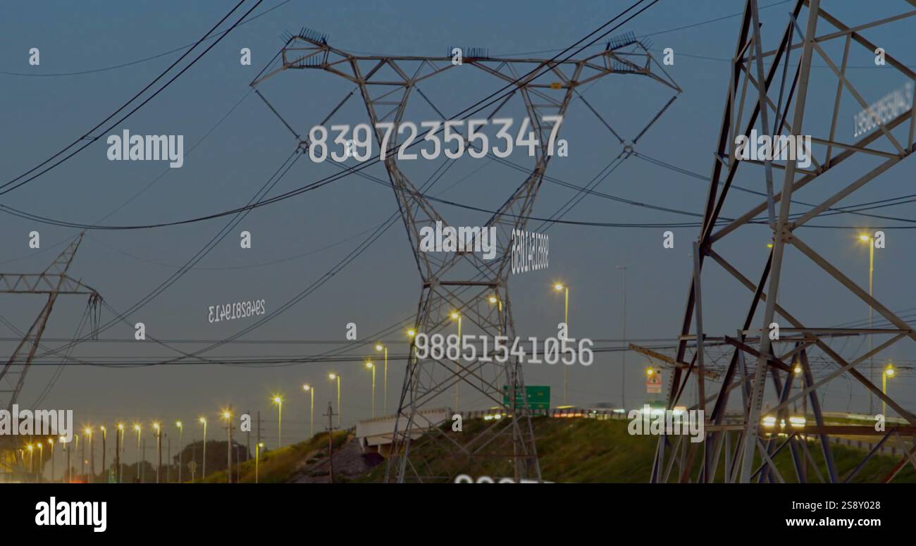 Image du traitement de données numériques sur des pylônes électriques Banque D'Images