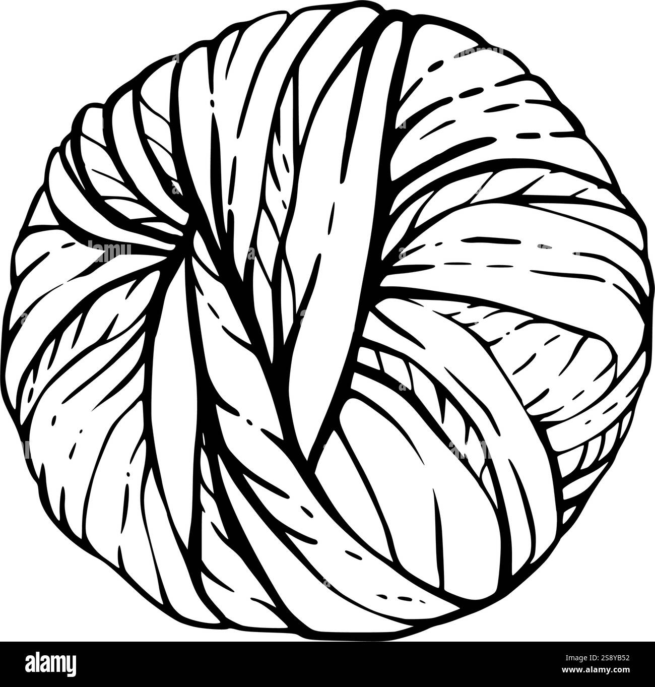 Boule de fil. Écheveau rond de fil à tricoter. Illustration de dessin de main d'art de ligne noire vectorielle. Clipart pour la conception à la main de matériaux pour Illustration de Vecteur