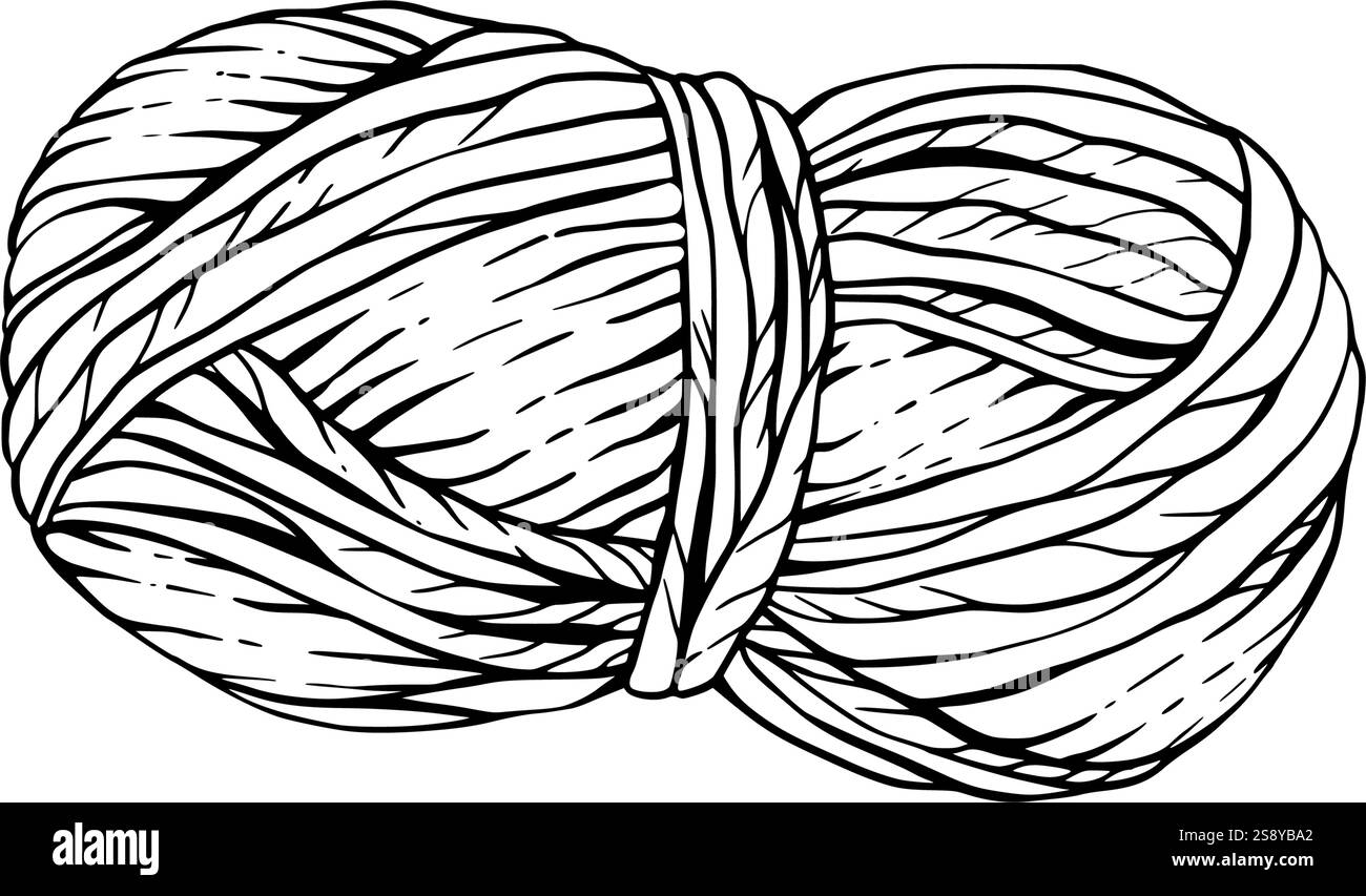 Écheveau de fil à tricoter, boule de fil. Illustration de dessin de main d'art de ligne noire vectorielle. Clipart pour la conception à la main, emballage de matériaux pour Illustration de Vecteur