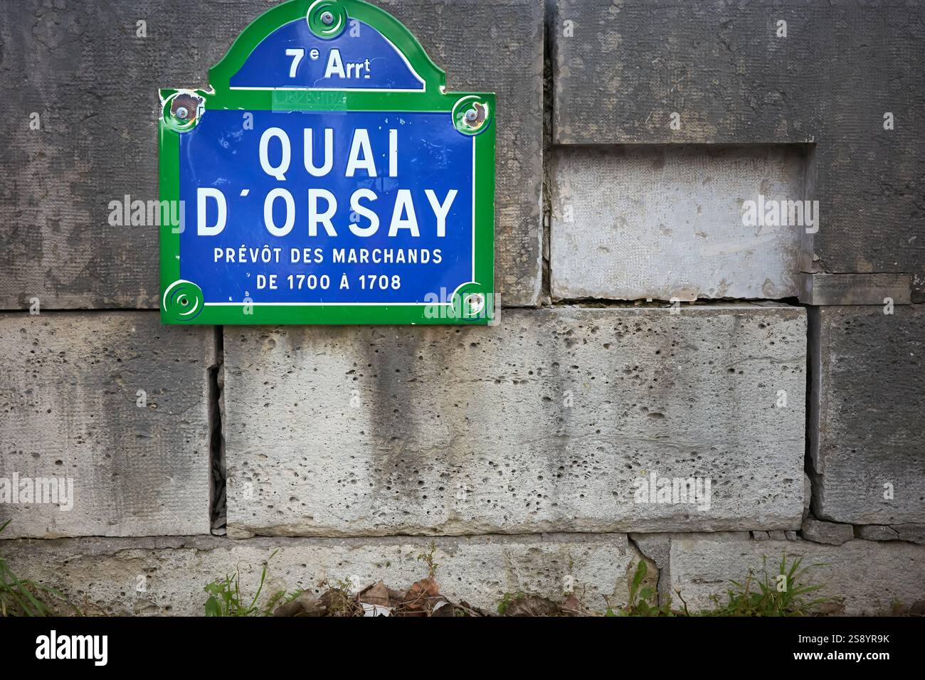 Panneau pour Quai D'Orsay, Prevot des marchands, 7ème arrondissement, Paris, France. Banque D'Images