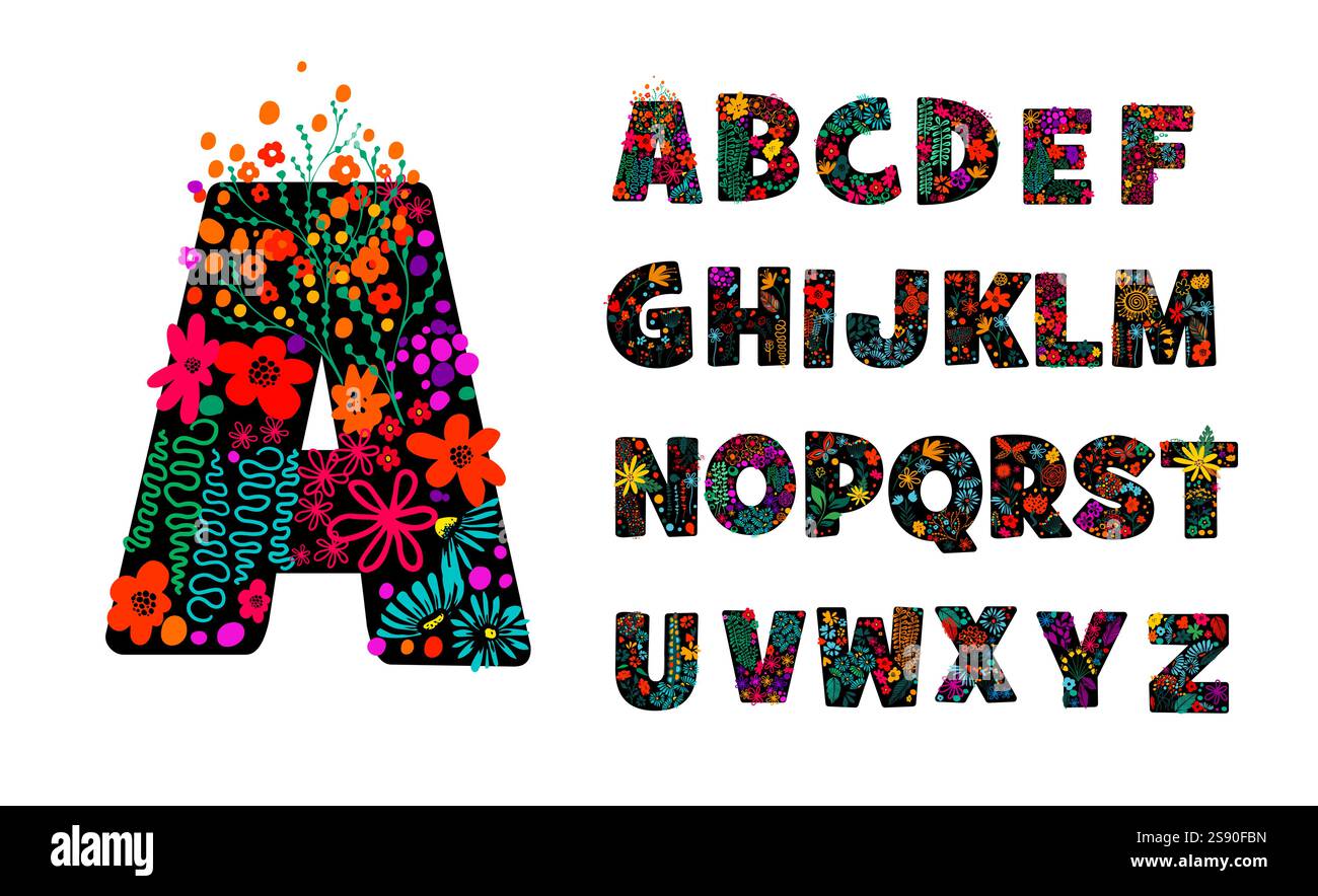Alphabet de fleurs. dessiné à la main. Pas ai, illustration vectorielle Illustration de Vecteur