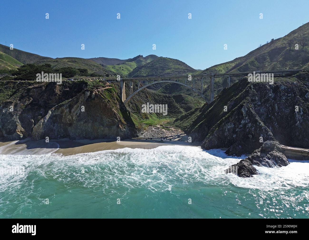 Paysage avec Little sur River Bridge, Californie Banque D'Images