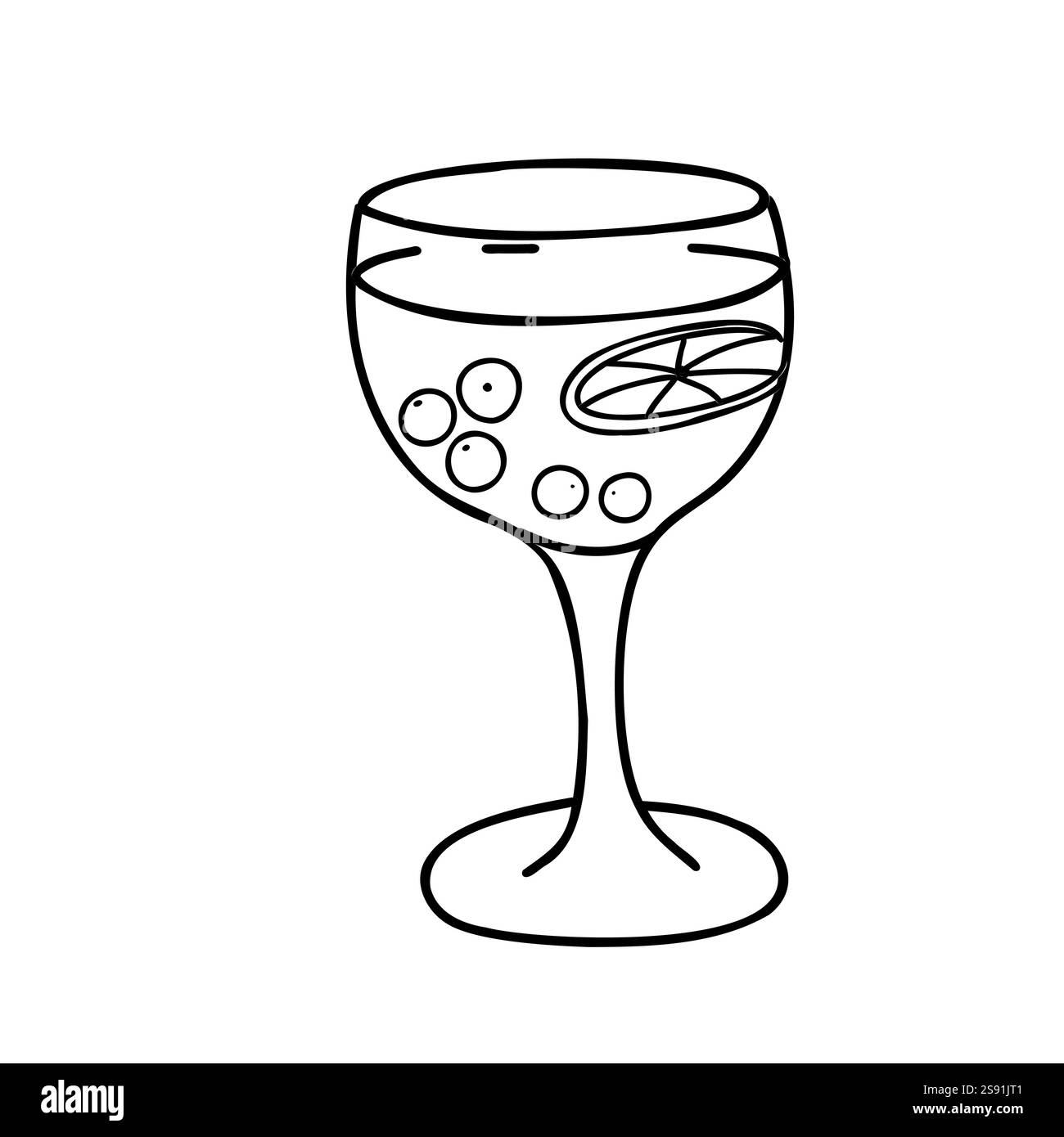 Verre à cocktail de sangria avec orange et fruits divers. Illustration vectorielle dessinée à la main de la boisson espagnole dans le style Doodle isolé sur fond blanc Illustration de Vecteur