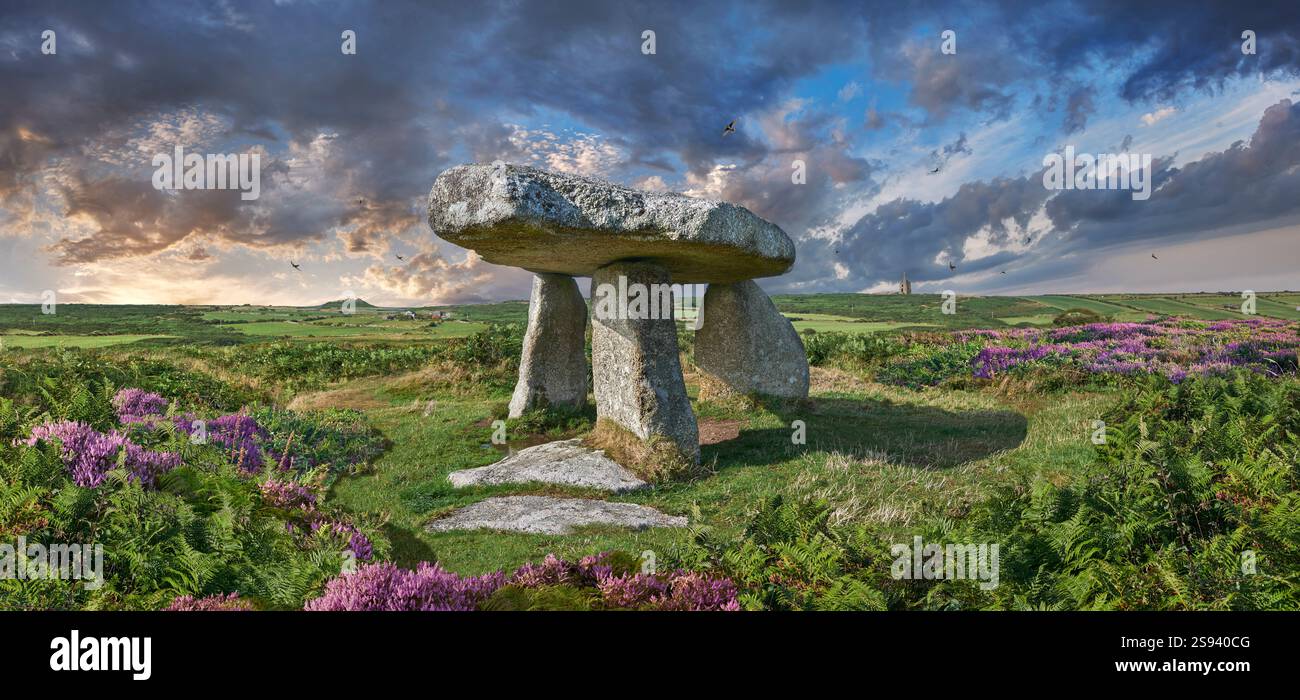 Lanyon Quoit est un dolmen mégalithique de la période néolithique, environ 4000 à 3000 av. J.-C., près de Morvah sur la péninsule de Penwith, Cornwall, Angleterre Banque D'Images
