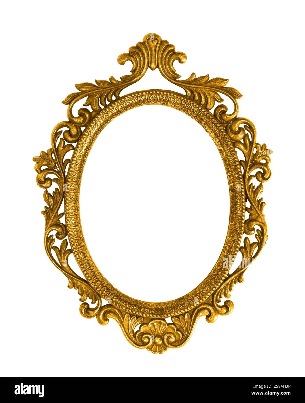 Cadre photo de style baroque ovale doré découpe isolée Banque D'Images