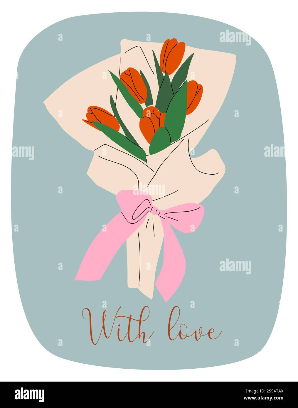 Carte de voeux avec des fleurs enveloppées dans du papier Illustration de Vecteur