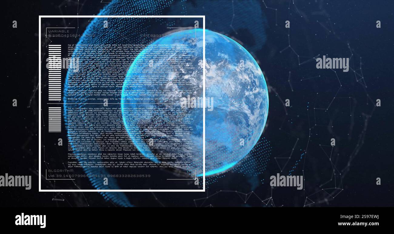 Données numériques et image d'algorithme au-dessus de la Terre en rotation dans l'espace Banque D'Images