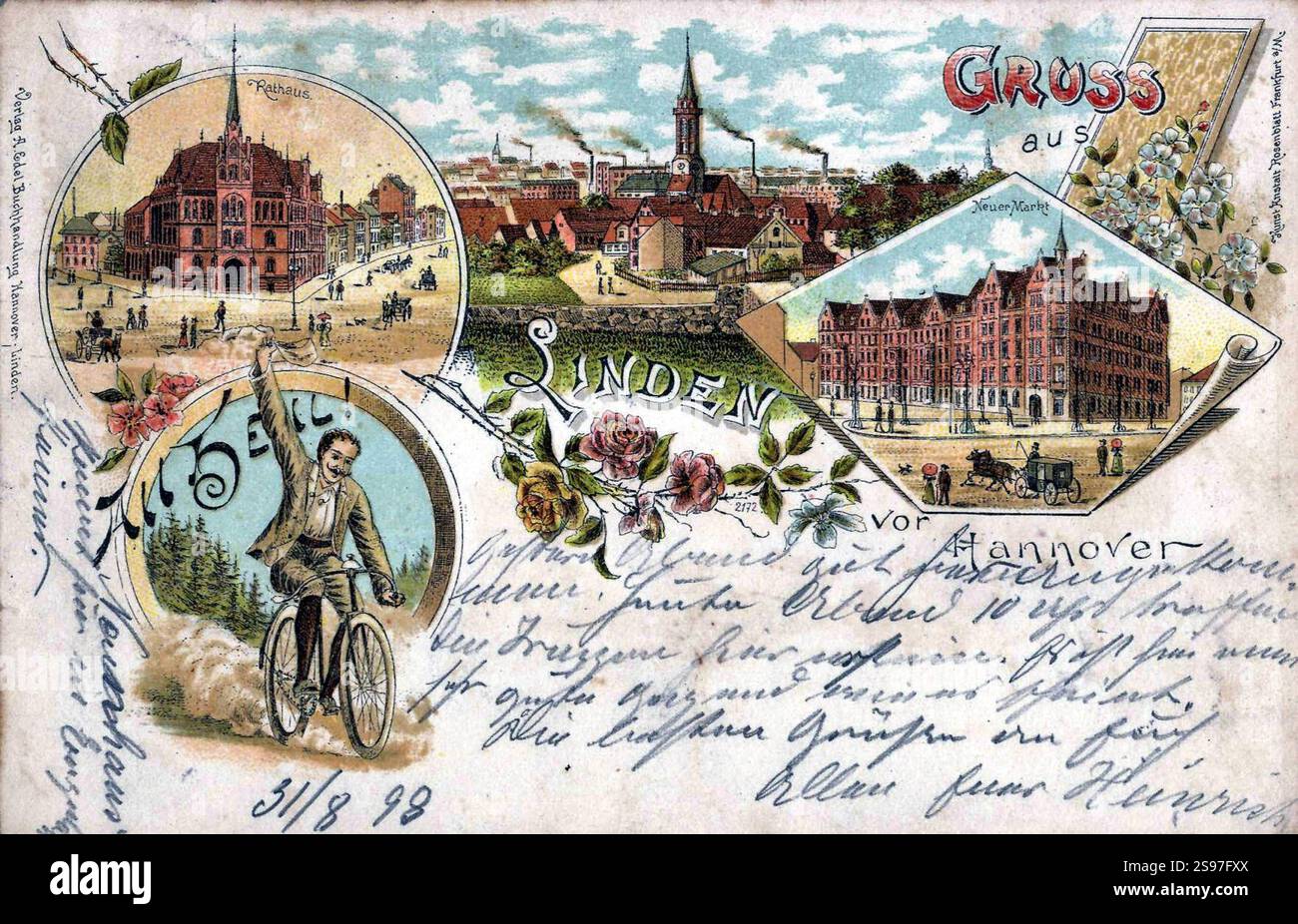 Gruss aus Linden vor Hannover - Rathaus von-Alten-Garten est Martinskirche Lindener Marktplatz Banque D'Images