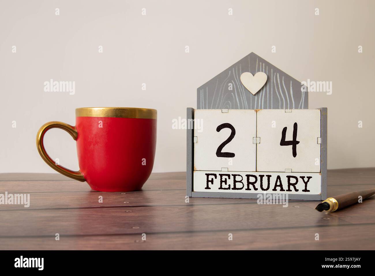 Le calendrier de réinitialisation souvenir indique la date du 24 février. Banque D'Images