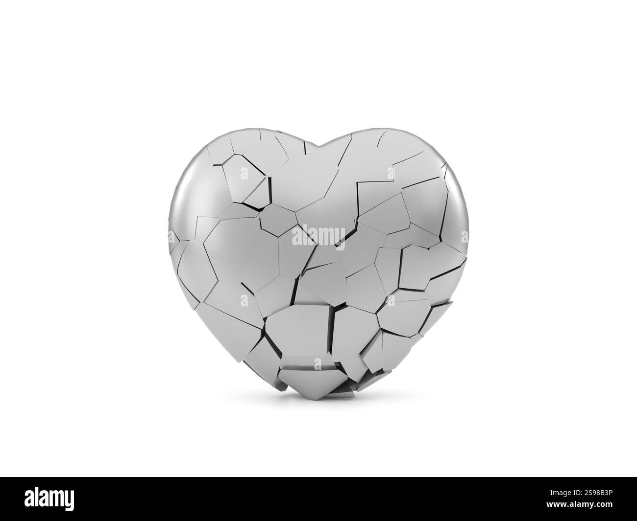 Cœur brisé sur fond blanc. illustration 3d. Banque D'Images