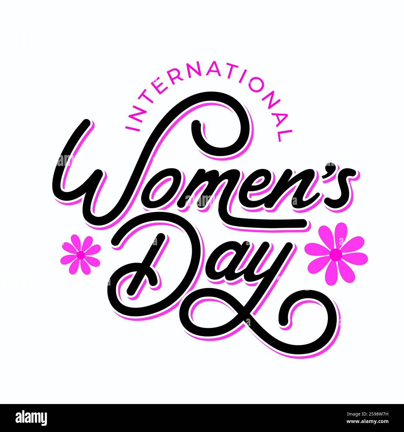 Conception de texte de la Journée des femmes heureuse avec illustration vectorielle de fleurs. 8 mars Journée internationale de la femme affiche, bannière, carte de voeux, papier peint. Woman Day Illustration de Vecteur