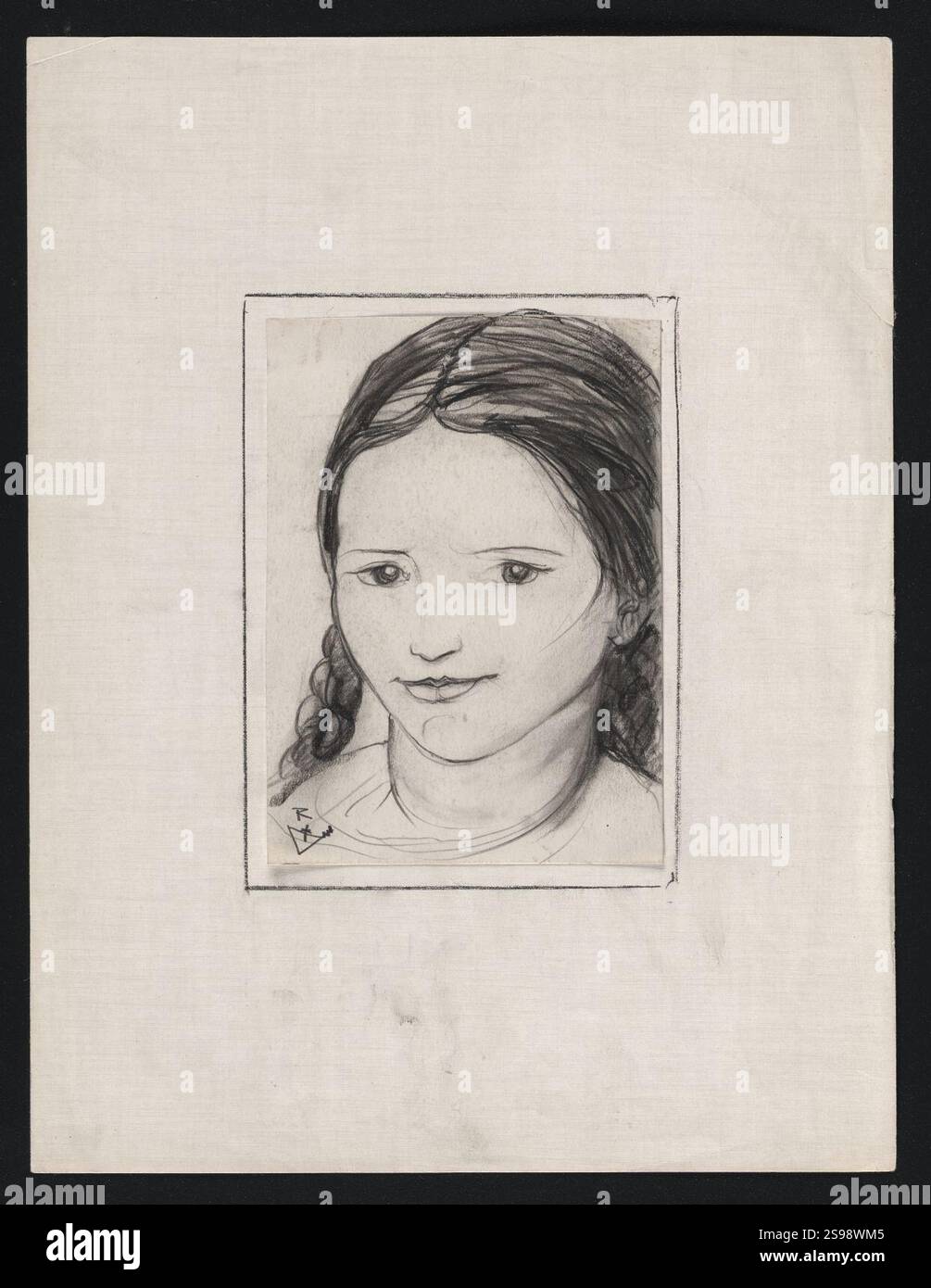 Tête de petite fille, dessin de Victor Rousseau, 1865, Banque D'Images