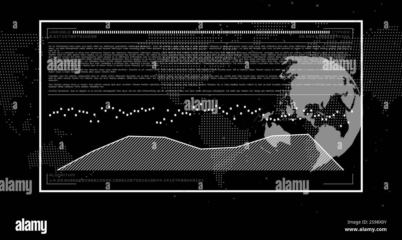 Analyse globale des données et image de cryptage sur la carte du monde et le code binaire Banque D'Images