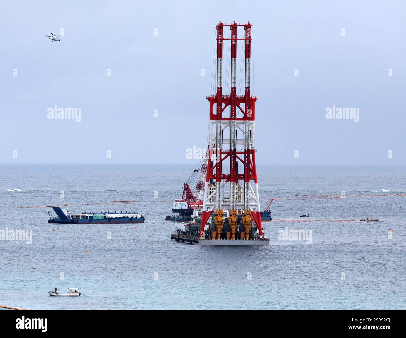 Henoko Project A sand drainage ship works at the area of soft ground improvement work ...