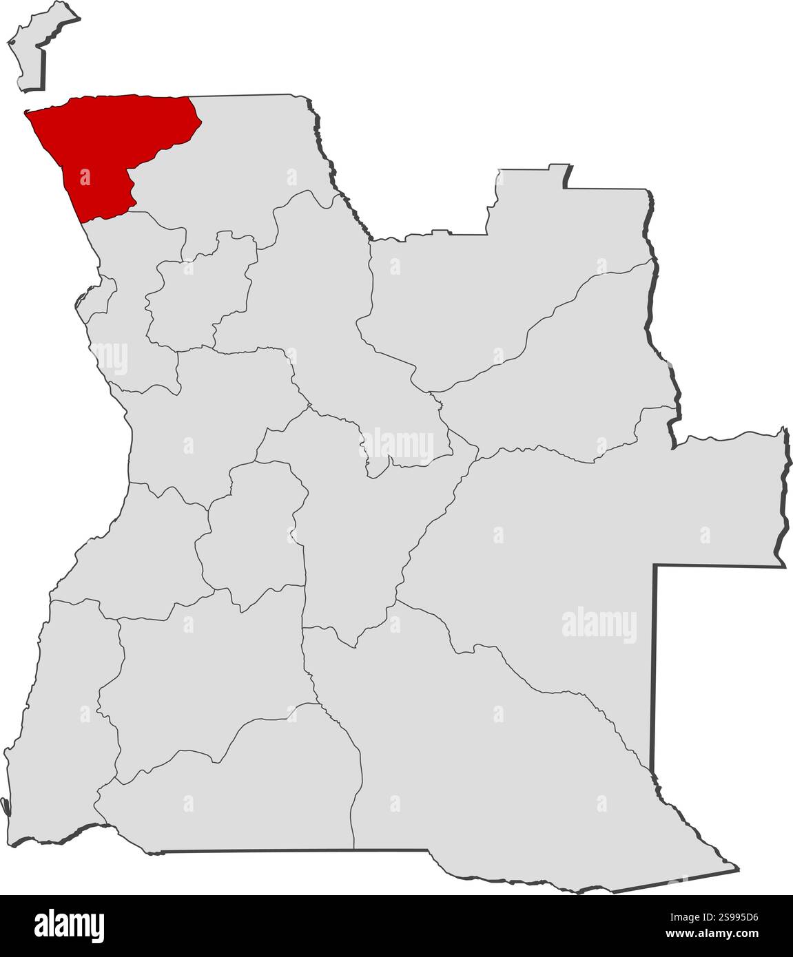 Carte de l'Angola avec les provinces, Zaïre est mis en évidence. Illustration de Vecteur