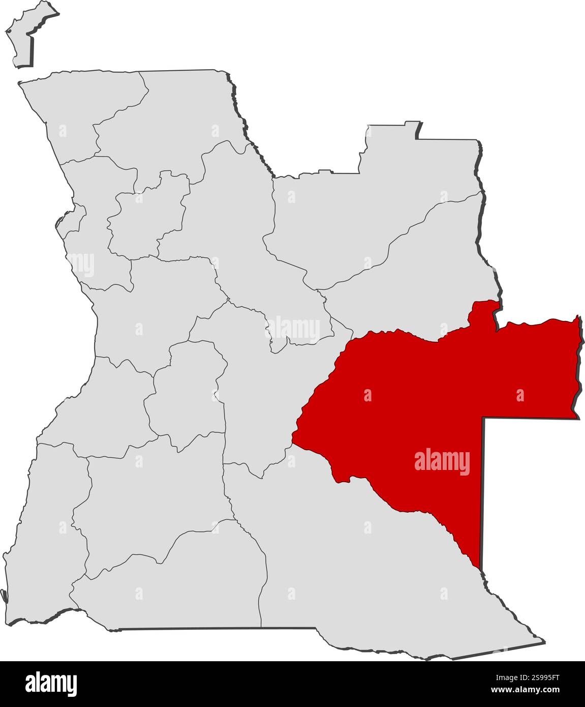 Carte de l'Angola avec les provinces, Moxico est mis en évidence. Illustration de Vecteur