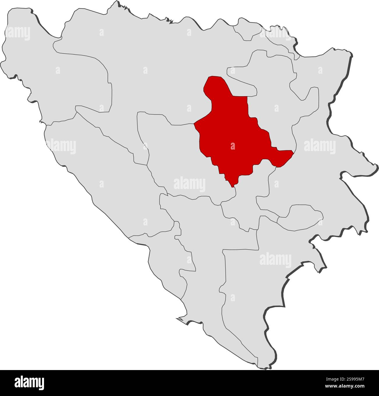 Carte de Bosnie-Herzégovine avec les provinces, Zenica-Doboj est surlignée. Illustration de Vecteur