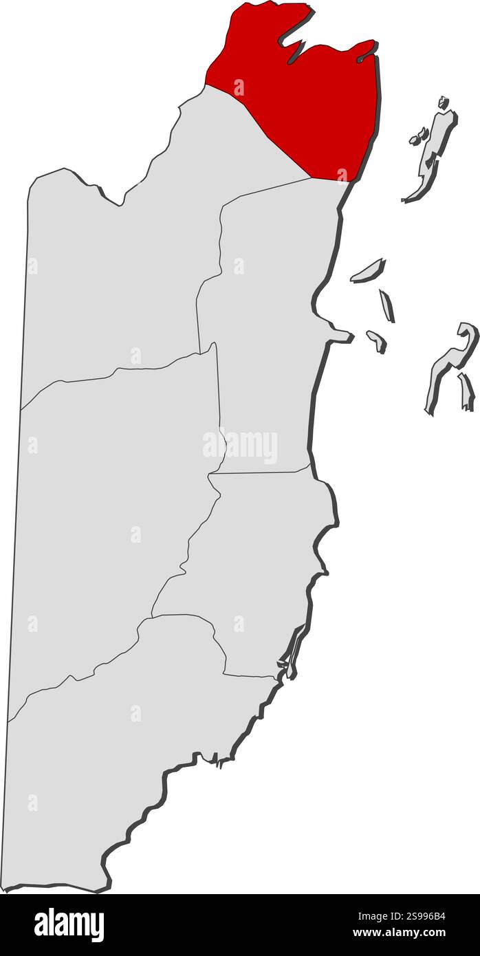 Carte du Belize avec les provinces, Corozal est mis en évidence. Illustration de Vecteur