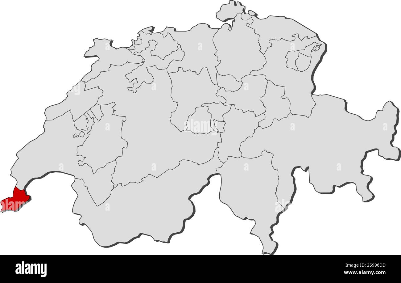 Carte du Swizerland avec les provinces, Genève est mis en évidence. Illustration de Vecteur