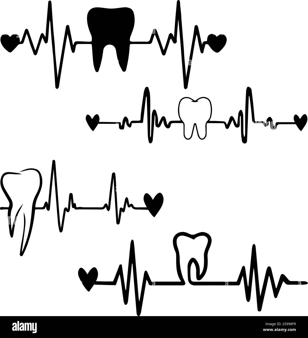 Onde de battement cardiaque, modèle d'impulsion linéaire avec dessin de ligne de vecteur de dent Illustration de Vecteur