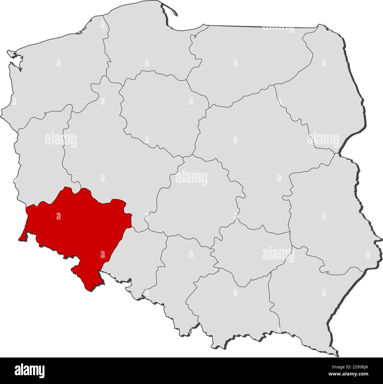 Carte de la Pologne avec les provinces, basse-Silésie est mis en évidence. Illustration de Vecteur