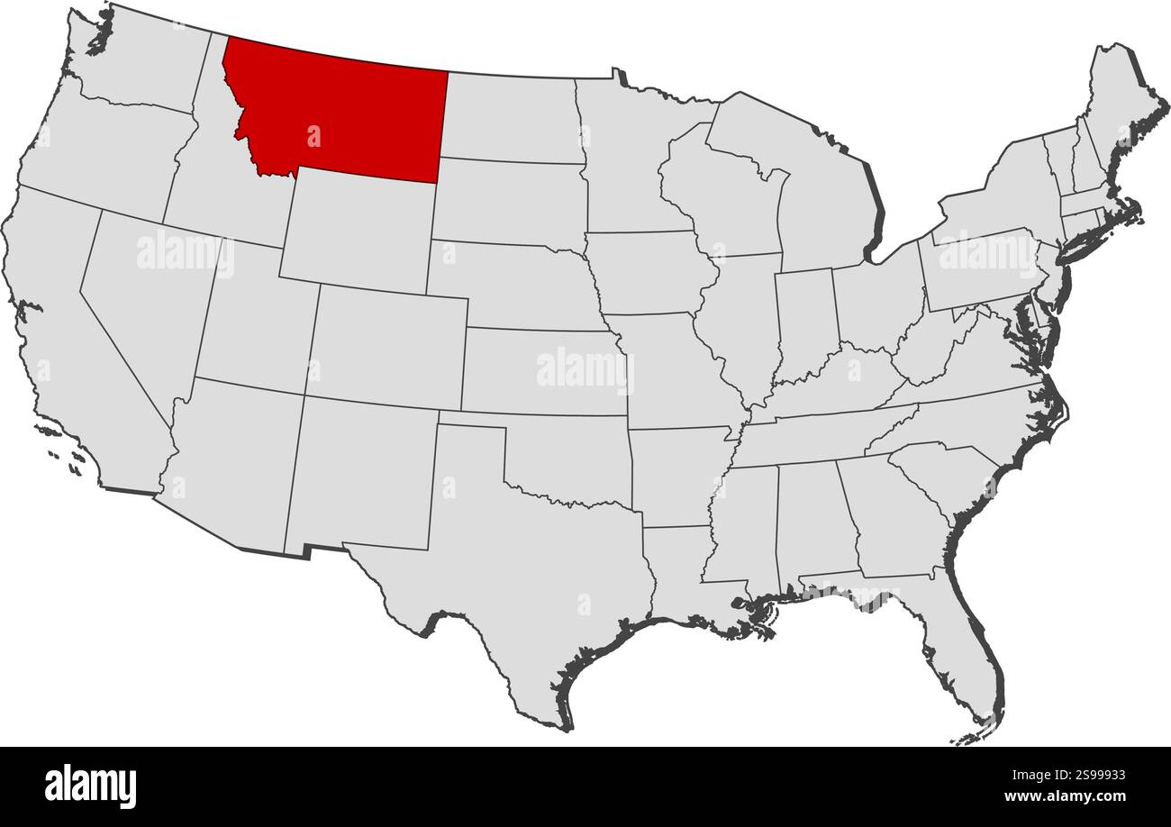 Carte des États-Unis avec les provinces, Montana est mis en évidence. Illustration de Vecteur