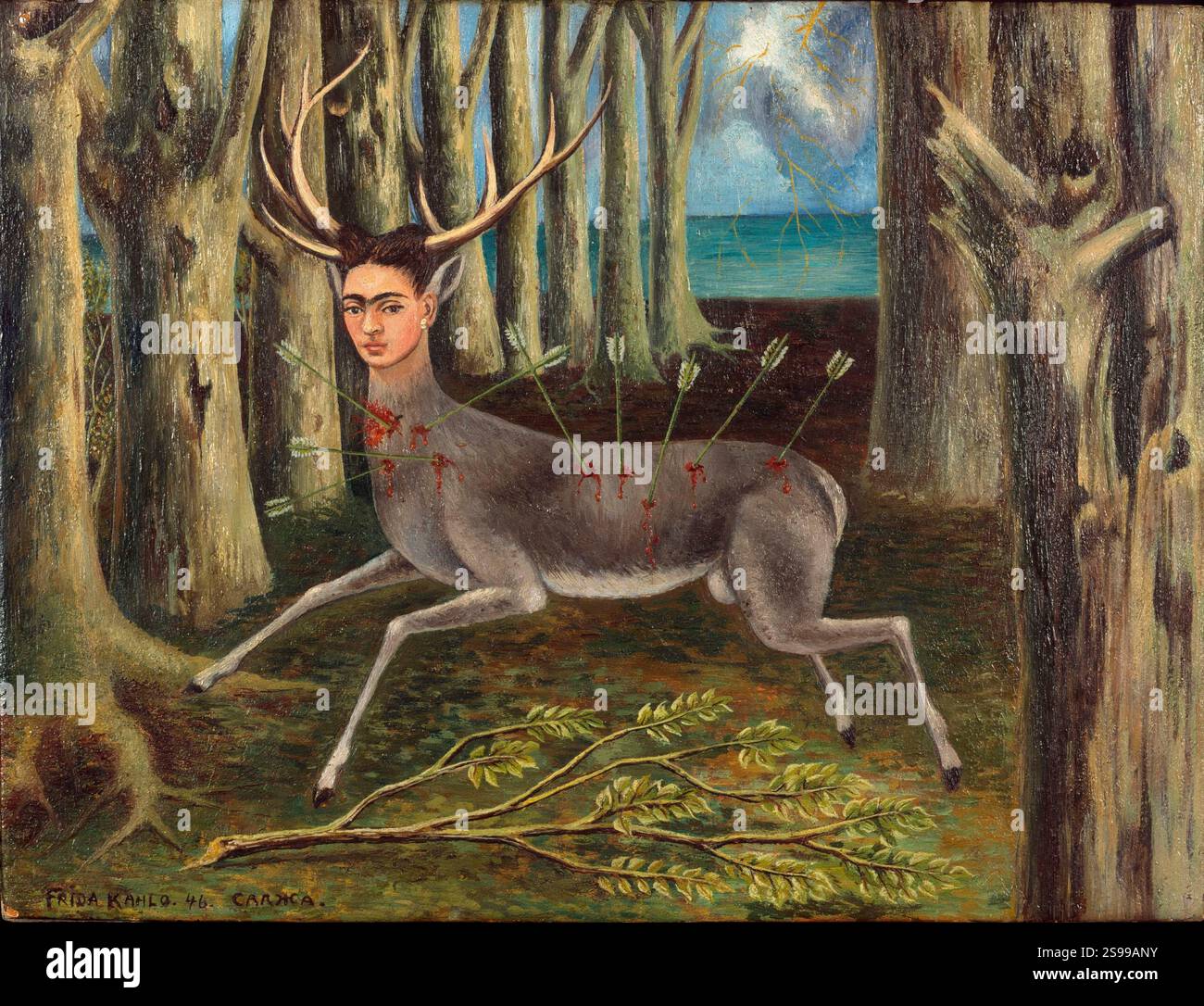 Frida Kahlo/ le cerf blessé ou le petit cerf), 1946. Huile sur masonite, 22,4x30 cm. Musée : Fundación Dolores Olmedo, Amsterdam, CIUDAD DE MEXICO. Banque D'Images