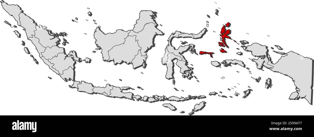 Carte de l'Indonésie avec les provinces, Maluku Nord est mis en évidence. Illustration de Vecteur