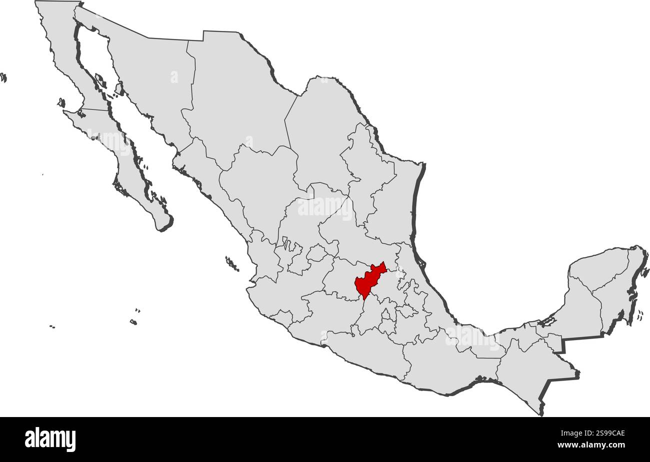 Carte du Mexique avec les provinces, Queretaro est mis en évidence. Illustration de Vecteur