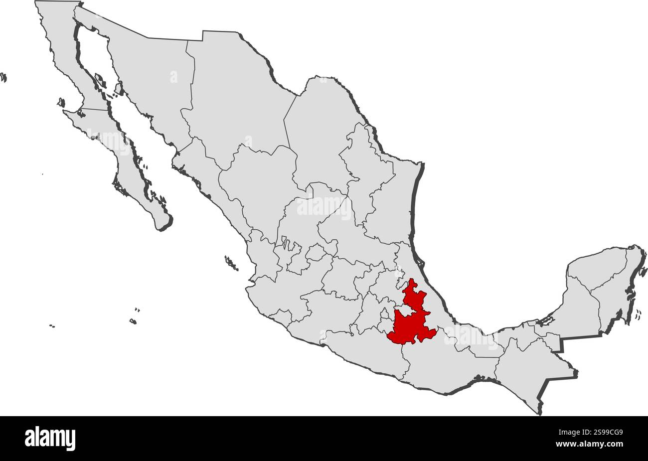 Carte du Mexique avec les provinces, Puebla est mis en évidence. Illustration de Vecteur