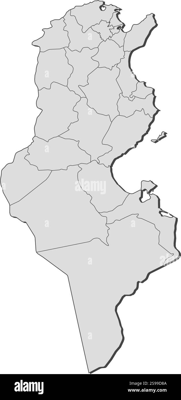 Carte de Tunisie avec les provinces. Illustration de Vecteur
