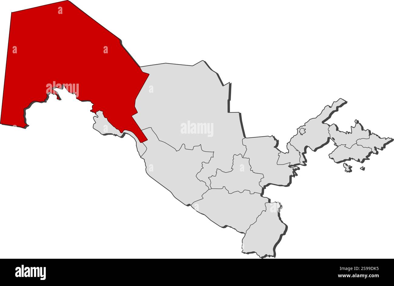 Carte de l'Ouzbékistan avec les provinces, Karakalpakstan est mis en évidence. Illustration de Vecteur