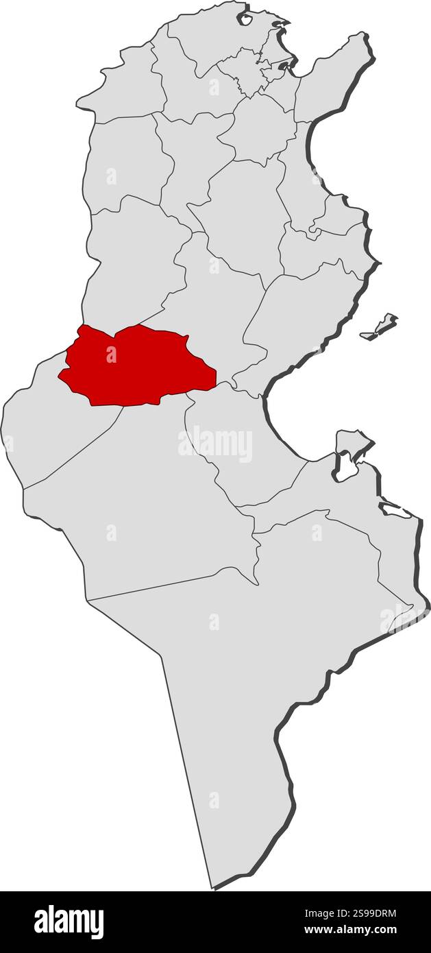 Carte de Tunisie avec les provinces, Gafsa est mis en évidence. Illustration de Vecteur