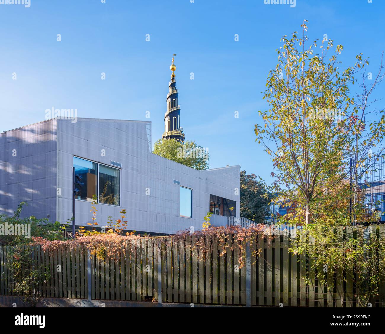 Copenhague, Danemark - Vor Frelsers Kirke spire, en automne / automne Banque D'Images