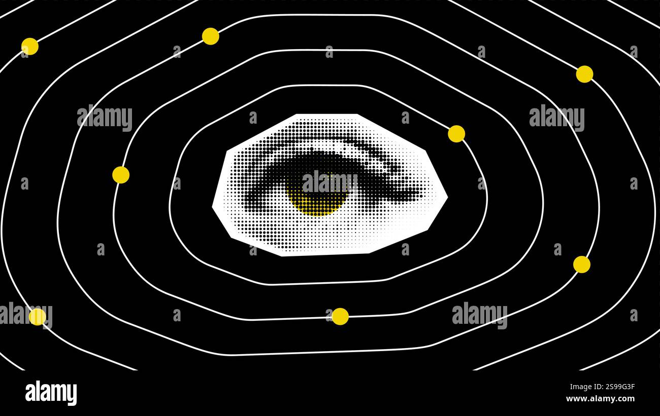 Une illustration de collage en demi-teintes tendance avec l'œil comme centre de l'univers Illustration de Vecteur