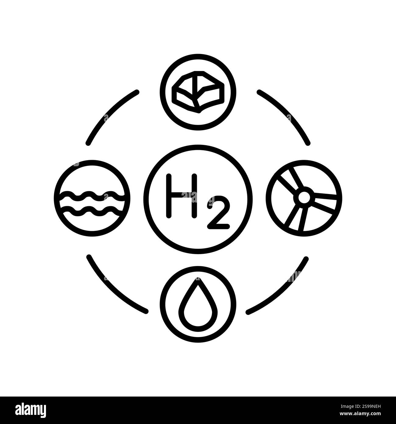 Intégration sectorielle de la ligne hydrogène icône noire. Signez pour la page Web, l'application mobile, le bouton, le logo. Bouton isolé de vecteur. Contour modifiable. Illustration de Vecteur