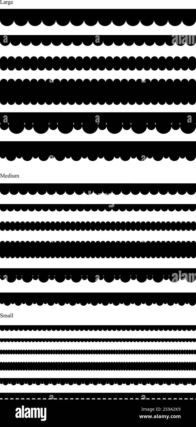 Ensemble de 18 bords vectoriels décoratifs isolés sans couture pour une utilisation de conception, bords festonnés, bords ondulés, 6 conceptions différentes, tous sont 12 pouces de long Illustration de Vecteur