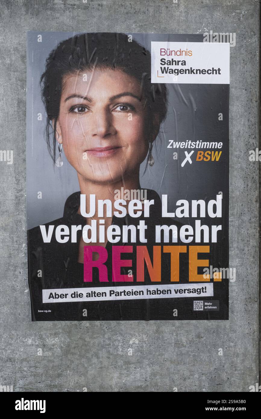 Conseil avec affiche électorale, BSW, Bundestag Election 2025, Kamen, Rhénanie-du-Nord-Westphalie, Allemagne, Europe Banque D'Images