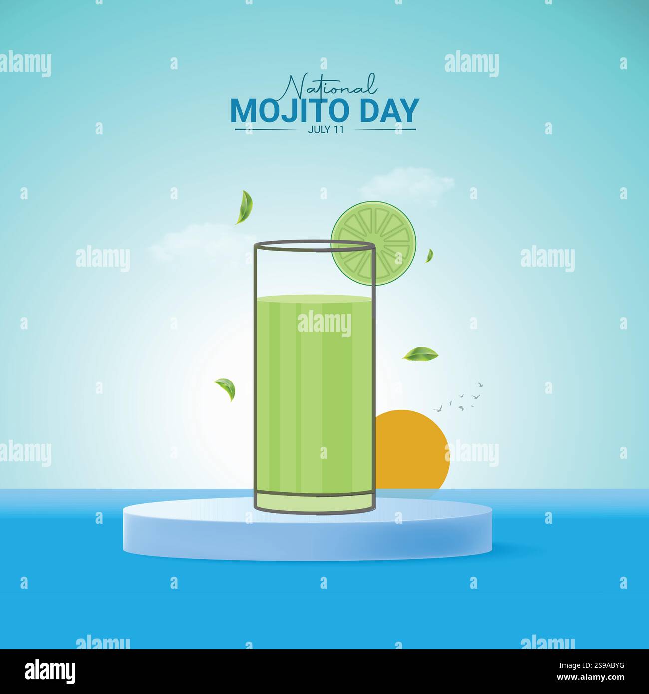 Conception de publicités créatives pour la Journée nationale du Mojito. Journée nationale de Mojito, 11 juillet, illustration vectorielle 3D. Illustration de Vecteur