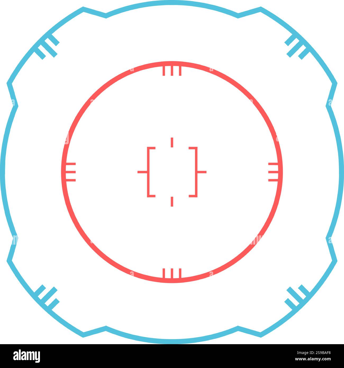 Viseur de pistolet affichant les coordonnées de cible avec des lignes rouges et bleues frappantes, parfait pour améliorer les expériences de jeu vidéo ou les applications militaires, empha Illustration de Vecteur