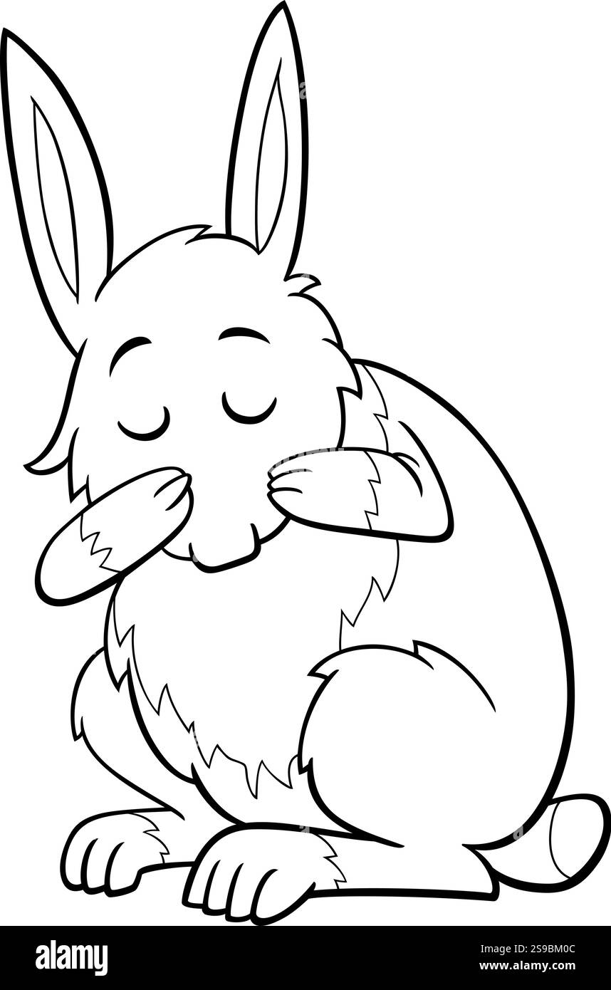 Illustration de dessin animé de personnage animal de lapin miniature mignon se lavant lui-même page de coloration Illustration de Vecteur