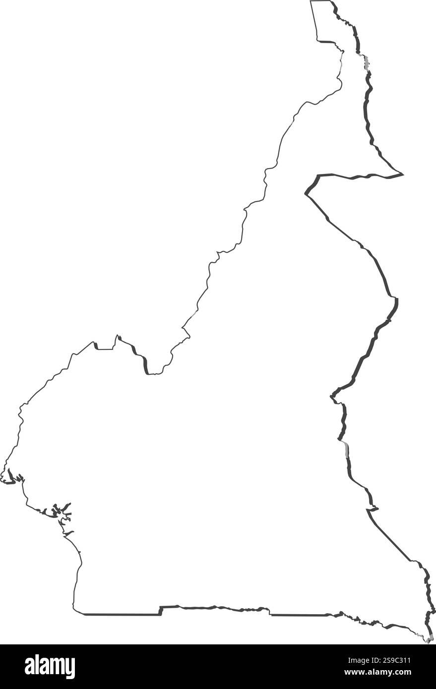 Carte du Cameroun, conteuse comme une ligne noire. Illustration de Vecteur