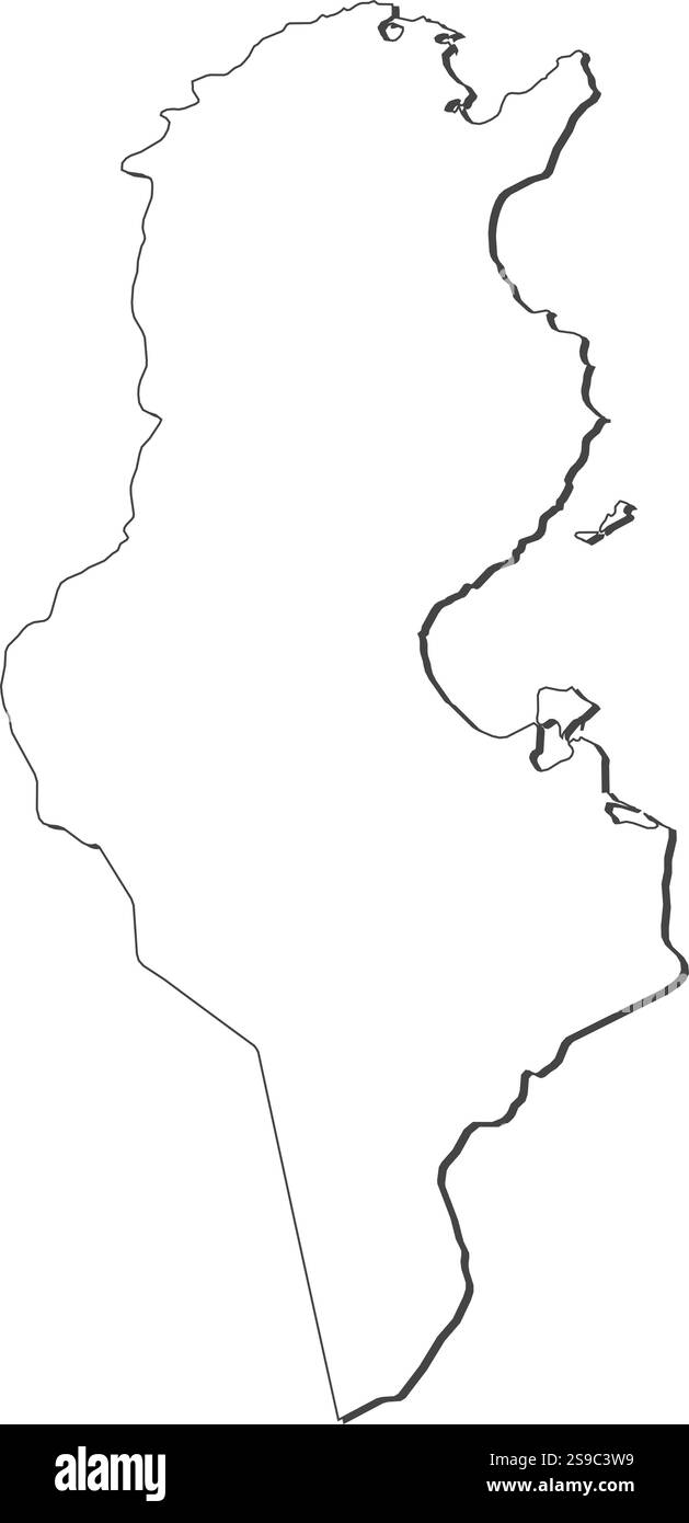 Carte de la Tunisie, conteuse comme une ligne noire. Illustration de Vecteur