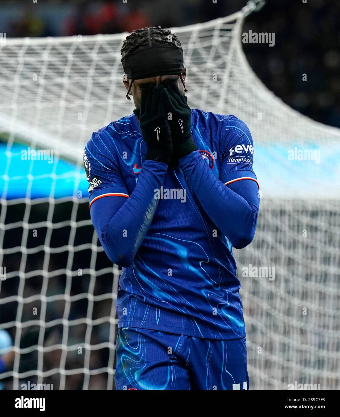 Manchester, Angleterre, 25 janvier 2025. Noni Madueke de Chelsea réagit lors du match de premier League au stade Etihad de Manchester. Le crédit photo devrait se lire : Andrew Yates / Sportimage Banque D'Images