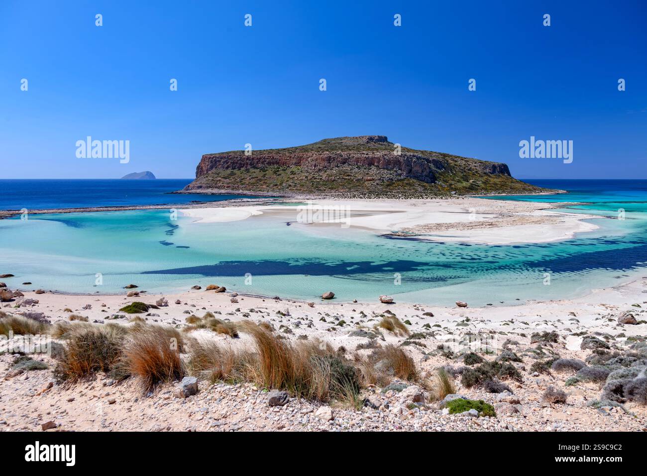 Plage de Balos, péninsule de Gramvoussa, préfecture de Hania, Crète. Grèce Banque D'Images
